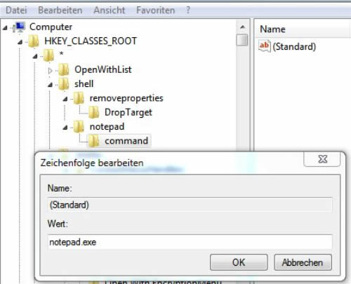 Kontextmenü Registry Zeichenfolge bearbeiten