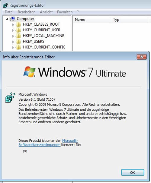 Registrierungs-Editor Windows 7