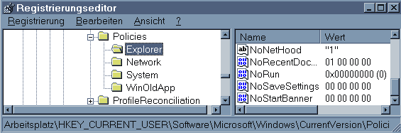 Registrierungseditor Hier klicken deaktivieren