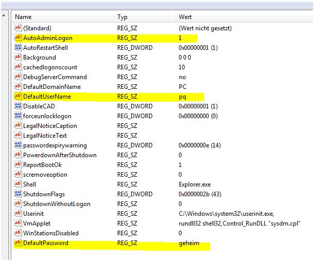 Auto Logon aktivieren Registry