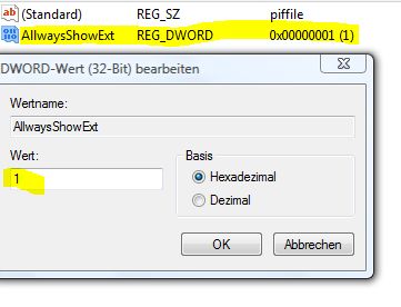 Dateierweiterungen anzeigen Registry