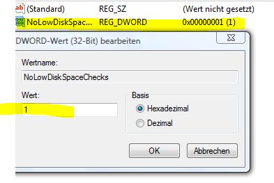 Wenig Speicher Meldung deaktivieren