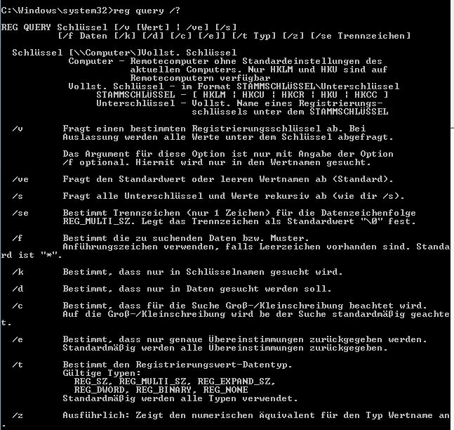 reg.exe query Kommandozeile