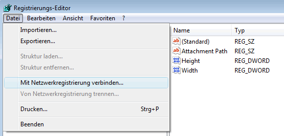Registrierungs-Editor Vista