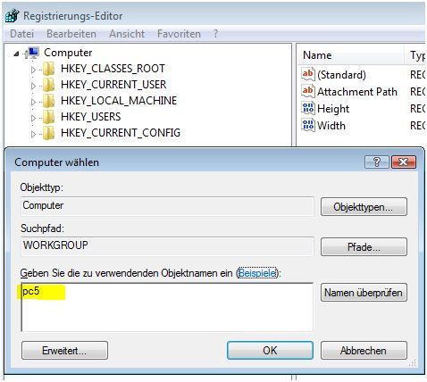 Registrierungs-Editor Computer wählen