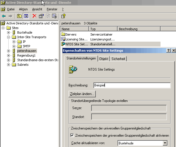 Eigenschaften von NTDS Site Settings