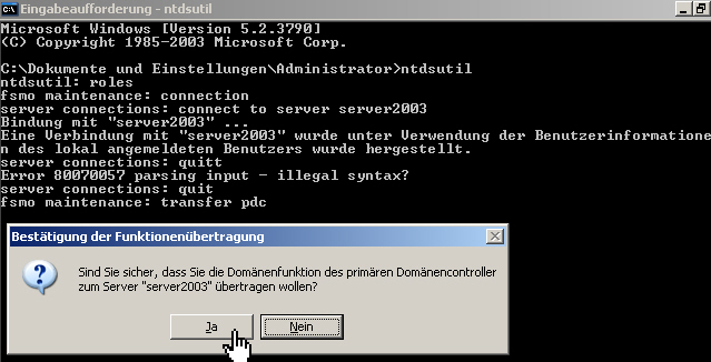 Eingabeaufforderung -ntdsutil