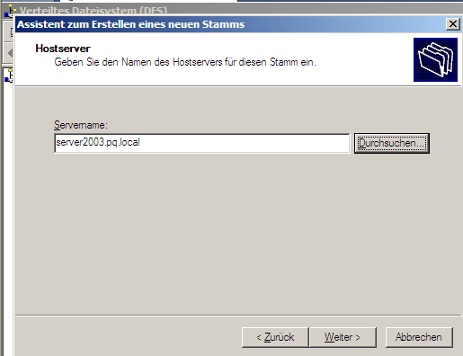 DFS Neuen Stamm erstellen