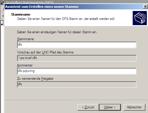 DFS Neuen Stamm erstellen