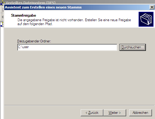 DFS Neuen Stamm erstellen