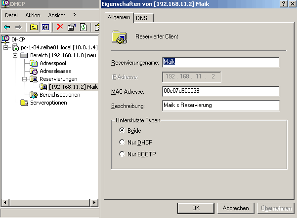DHCP IP reservieren