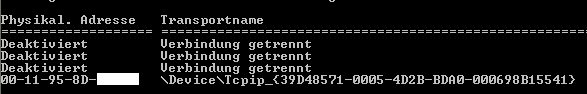 Getmac Eingabeaufforderung