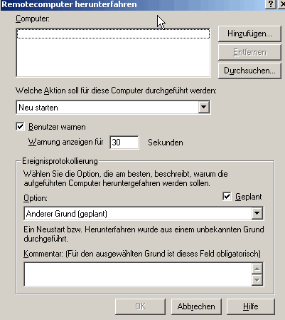 Remotecomputer herunterfahren