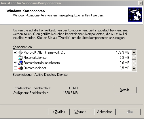 Assisten für Windows-Komponenten