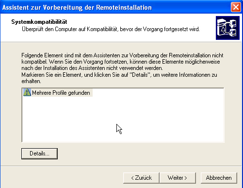 Assistent zur Vorbereitung der Remoteinstallation