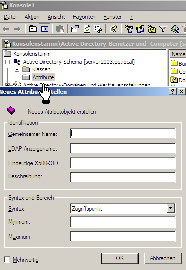Global Catalog - Neues Attributobjekt erstellen