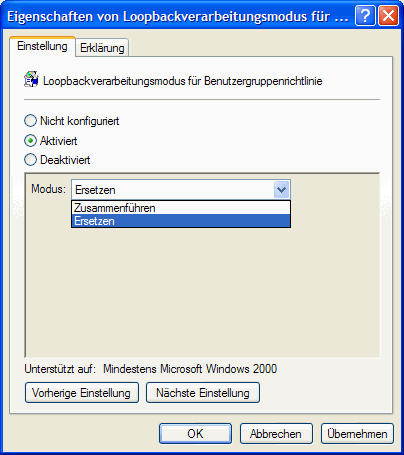 Eigenschaften von Loopbackverarbeitung