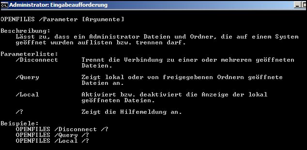 openfiles Eingabeaufforderung