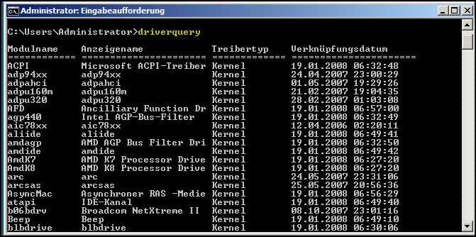 driverquery Eingabeaufforderung