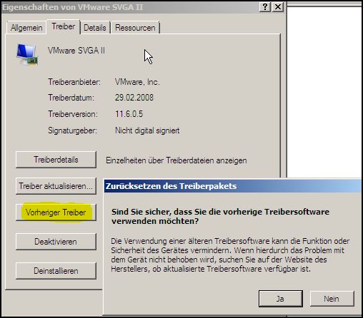 Zurücksetzen des Treiberpakets