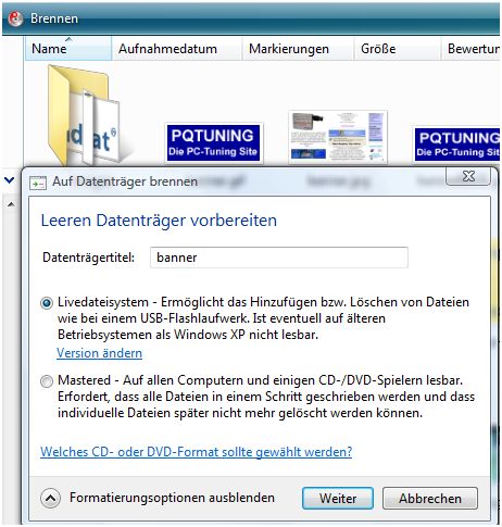 Direkt von Explorer brennen
