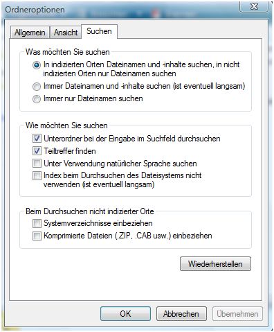 Suchoptionen konfigurieren