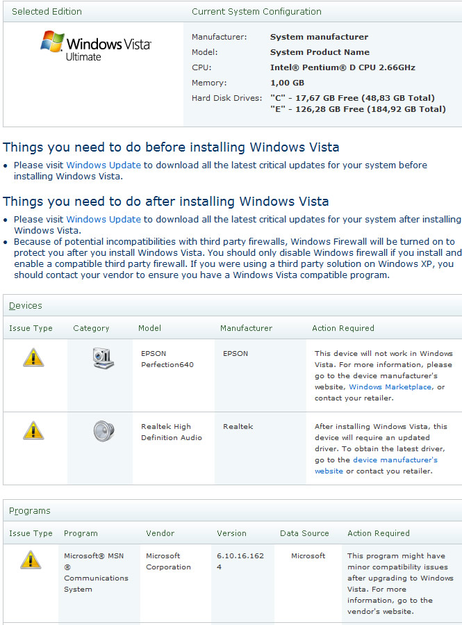 Vista Upgrade Advisor-Task List
