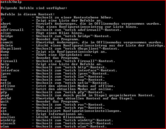 Netsh-Befehlsreferenz