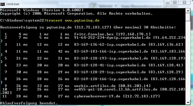 Routenverfolgung mit tracert und pathping