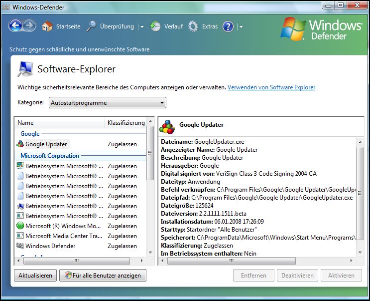Windows Defender Software-Explorer