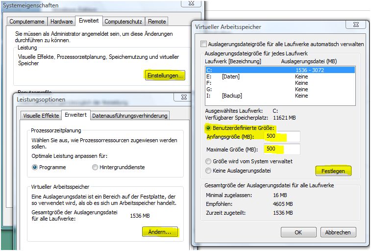 Pagefile optimieren-Systemeigenschaften