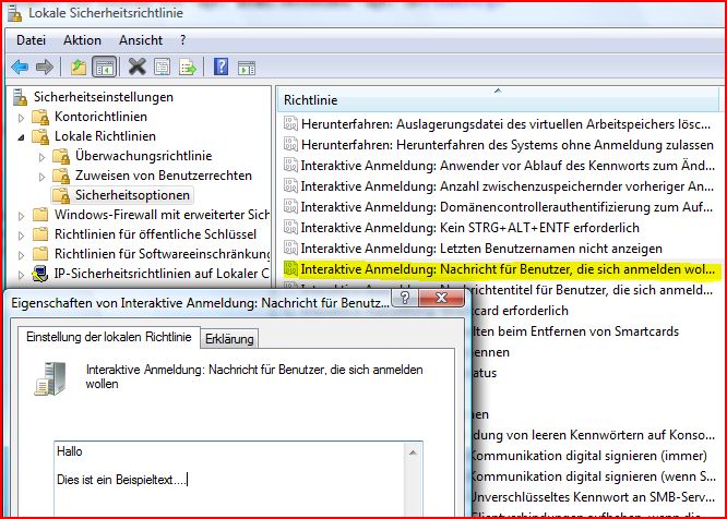Text ausgeben beim Anmelden