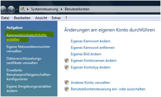 Kennwortrücksetzdiskette erstellen