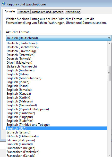 Regions- und Sprachoptionen