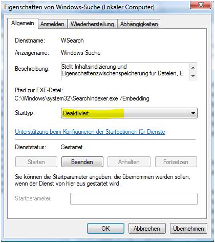 Windows Suche deaktivieren