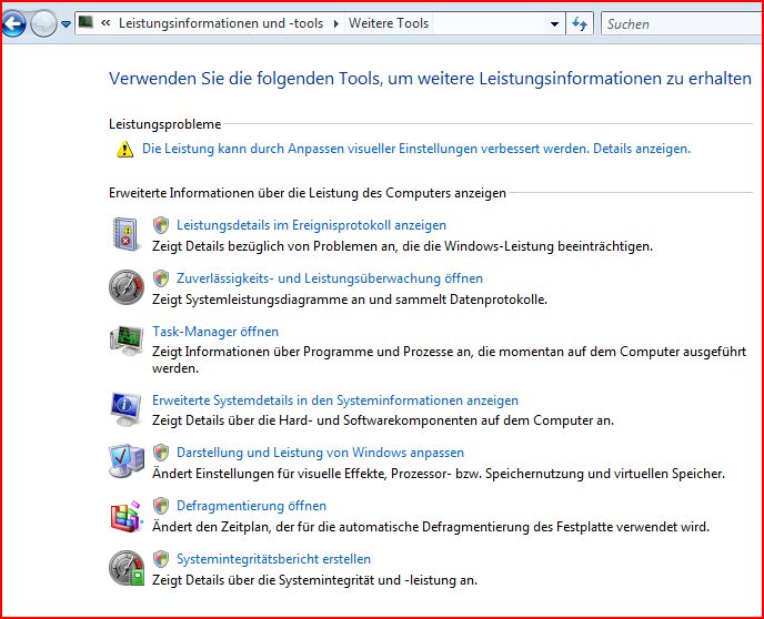Leistungsinformationen und -tools