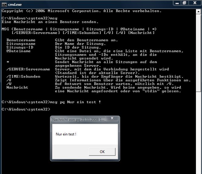 Nachrichten senden mit msg.exe