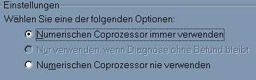 Nummerischen Coprozessor-Einstellungen