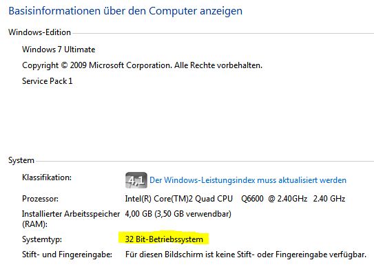 Basisinformationen 32 Bit-Betriebssystem