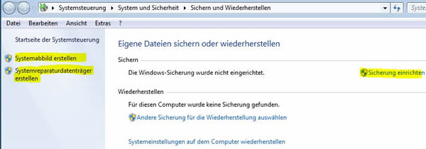 Datensicherung in Windows 7