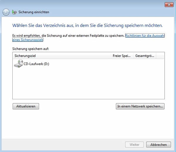 Datensicherung in Windows 7
