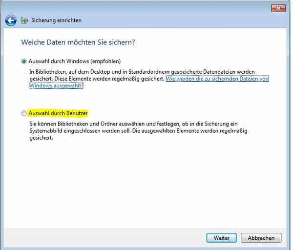 Datensicherung in Windows 7