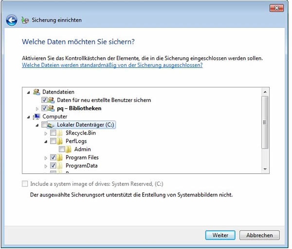 Datensicherung in Windows 7