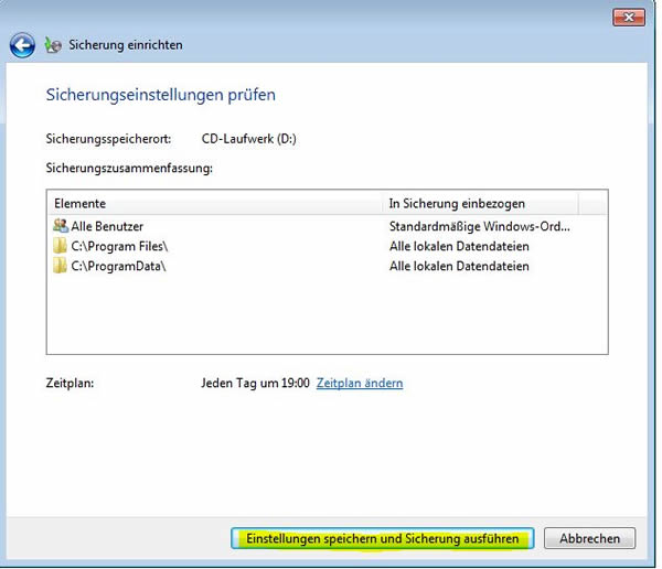 Windows 7 backup