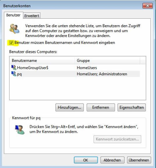 Ohne Passwort starten