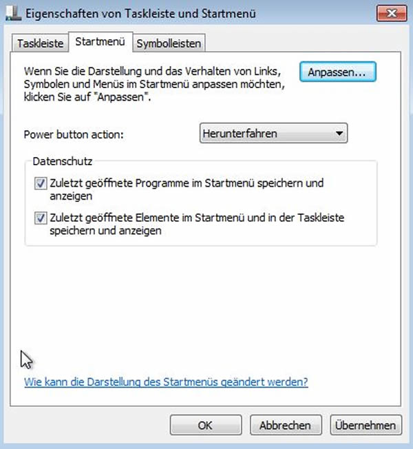 Powerbutton konfigurieren