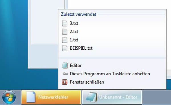 zuletzt verwendete Programme