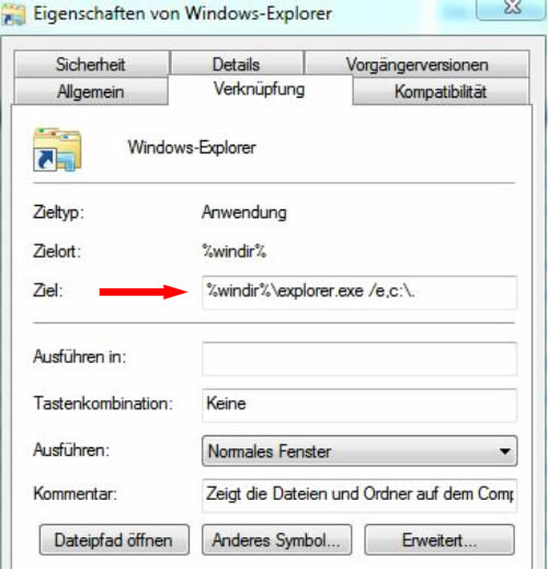 Startordner des Explorers ändern