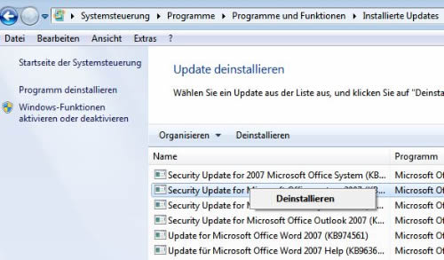 Update deinstallieren