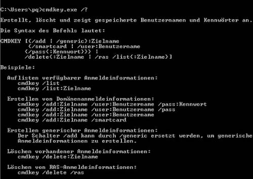 cmdkey.exe Eingabeaufforderung